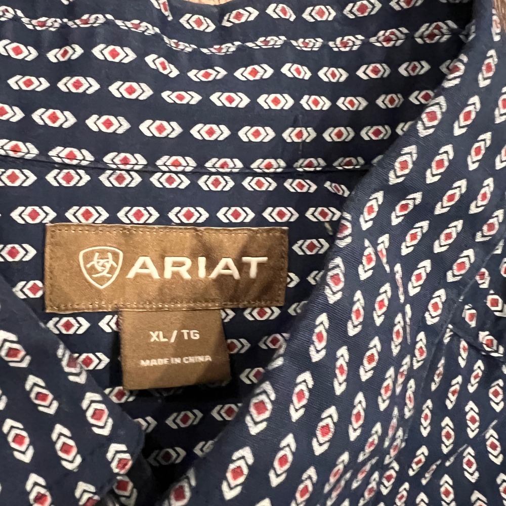 Ariat Mens XL Fitted Stretch Long Sleeve Shirt Mens Sargas Print Navy Blue - Picture 4 of 8